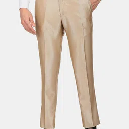 AD By Arvind Oxford Men Khaki Single Breasted Tailored-Fit Two Piece Suit image 4