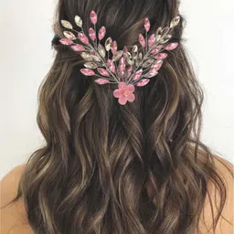 be trendy Crystal Bloom Leaf Brooch – Pink & Champagne Sparkle Design Hair Accessory Set image 3