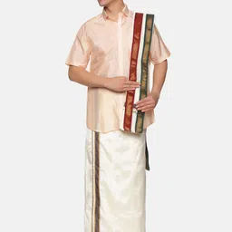 Sethukrishna Men Orange & White Shirt With Dhoti Pants image 5