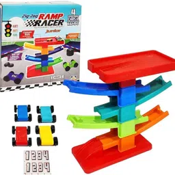 manku Zig-Zag Ramp Racer Multicolor Race Track Car Ramp Set with 4 Mini Cars-picture-26