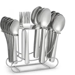 kdm plus Stainless Steel 24 Pcs Plain Cutlery Set with Stand Tea, Baby & Dessert Spoons Stainless Steel Cutlery Set-picture-37