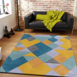presto Blue Geometric Wool 4 ft x 6 ft Hand Tufted Carpet image 1