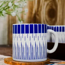 Femora Handcrafted Ceramic Coffee & Tea Cup Set of 2, 180 ML, Linear Design Tea Cups, Stackable, Chip Resistant, Large Serving Coffee Cup, Ideal Coffee Mug for Gift-Blue image 1