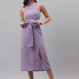 plusS Purple Floral Print A-Line Midi Dress-image-35