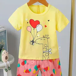 Bold N Elegant Kids Giraffe Printed Pure Cotton T-shirt with Shorts-picture-29