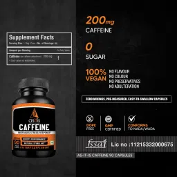 AS-IT-IS Nutrition Caffeine 200mg per serving, 90 Capsules |Pre workout| Natural Stimulant for Men & Women| Boosts Energy, Endurance & Focus | Zero Fillers | Lab Tested image 3