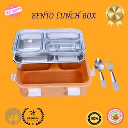 moira international Compartment -3 Sealed Leak Proof Stainless Steel For Kid's & Adult_REG7 3 Containers Lunch Box-picture-26