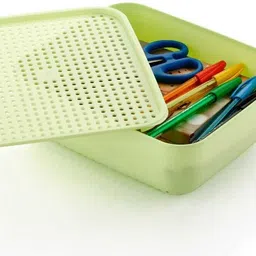 stardot Plastic Combo Of 4 Small Multipurpose Basket Storage With Lid Plastic for Home Kitchen Storage Basket image 2