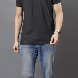 3bros Men Solid Polo Neck Cotton Blend Black T-Shirt image 3