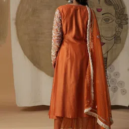ARPITA SULAKSHANA Beads & Stones Angrakha Chanderi Silk Anarkali Kurta & Palazzo & Dupatta image 5