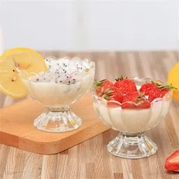tinsuhg Glass Serving Bowl Premium Flower Design Glass Dessert and Ice Cream Bowl | Crystal Ice Cream image 5