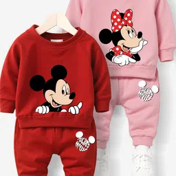 x2o Infants Set of 2 Mickey & Minnie Graphic Printed Sweatshirt With Joggers image 1