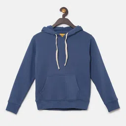 Instafab Boys Blue Pure Cotton Solid Hooded Pullover Sweatshirt-picture-27