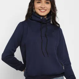 Popster Women Blue Solid Fleece Sweatshirt-picture-26