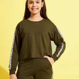 Noh.Voh - SASSAFRAS Kids Girls Olive Green Crop Sweatshirt-picture-44