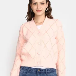 V-Mart Geometric Self Design V-Neck Cropped Cotton Cardigan-picture-33