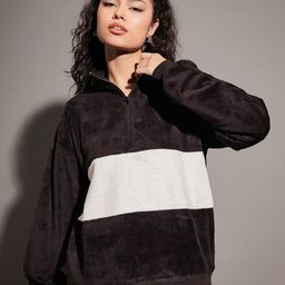 SASSAFRAS Black Colourblocked Mock Collar Sweatshirt-picture-23