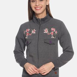 Campus Sutra Women Charcoal Embroidered Sweatshirt-picture-0
