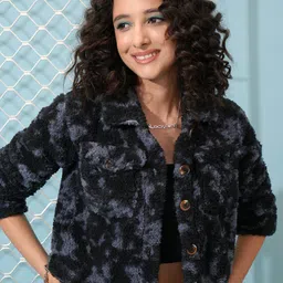 Tokyo Talkies Grey & Black Abstract Printed Shirt Collar Front-Open Sweatshirt-picture-40