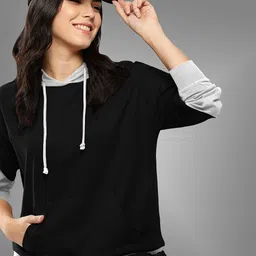 BAESD Hooded Long Sleeves Kangaroo Pocket Ribbed Hem Pullover Sweatshirt-picture-31