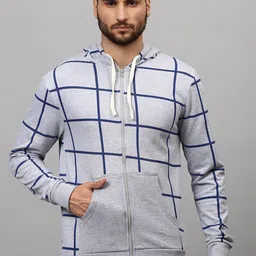 Campus Sutra Men Grey Checked Hooded Sweatshirt-picture-17
