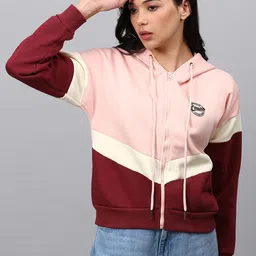 Campus Sutra Women Pink Colourblocked Hooded Sweatshirt-picture-32