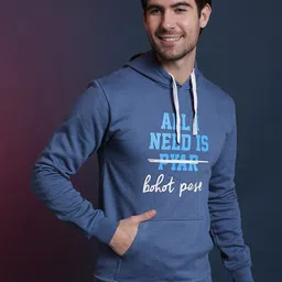 Campus Sutra Men Blue Printed Hooded Sweatshirt-picture-27