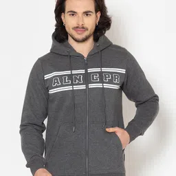 Allen Cooper Men Grey Typography Printed Hooded Sweatshirt-picture-38