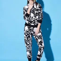 The Dry State Women Black & White Abstract Printed Hooded Sweatshirt image 4