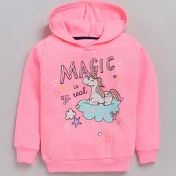 YK Girls Pink Unicorn and Typography Printed Hooded Fleece Sweatshirt-picture-36