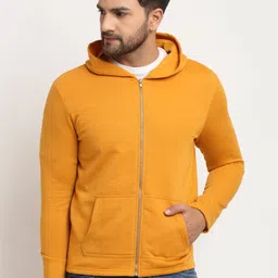 DOOR74 Men Mustard Hooded Sweatshirt-image-65