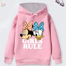YK Disney Girls Pink Minnie & Daisy Printed Hooded Cotton Sweatshirt-image-90