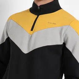 Campus Sutra Colourblocked Cotton Mock Collar Half Ziper Front Open Sweatshirt image 2