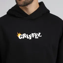GRIFFEL Typography Printed Hooded Fleece Sweatshirt image 3