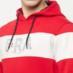 Octave Men Red Colourblocked Hooded Sweatshirt image 3