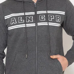 Allen Cooper Men Grey Typography Printed Hooded Sweatshirt image 4