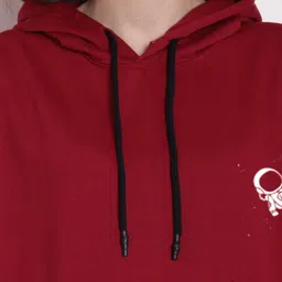 Imsa Moda Typography Printed Hooded Fleece Longline Pullover Sweatshirt image 2