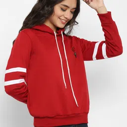 Popster Women Maroon Solid Hooded Sweatshirt image 4