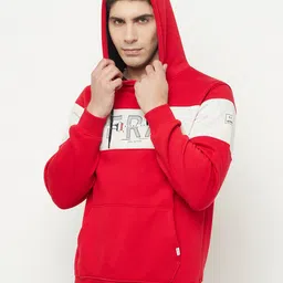 Octave Men Red Colourblocked Hooded Sweatshirt image 4