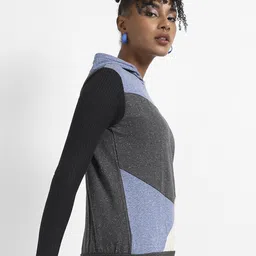 Campus Sutra Colourblocked Hooded Pullover image 3