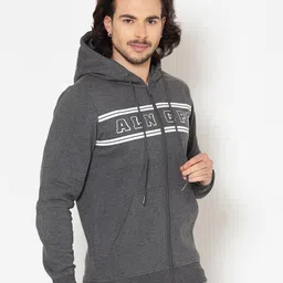 Allen Cooper Men Grey Typography Printed Hooded Sweatshirt image 3