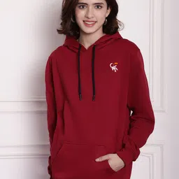 Imsa Moda Typography Printed Hooded Fleece Longline Pullover Sweatshirt image 3