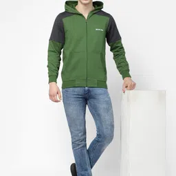 Kalt Colourblocked Hood Fleece Front-Open Sweatshirt image 5