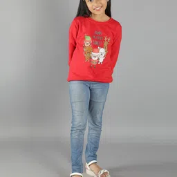 Ninos Dreams Kids Red Christmas Family Printed Fleece Sweatshirt image 2