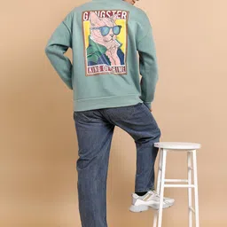 HIGHLANDER Green Graphic Printed Long Sleeves Oversized Sweatshirt image 5