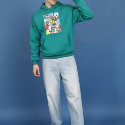 HIGHLANDER Green Graphic Printed Oversize Hooded Pullover Sweatshirt image 2