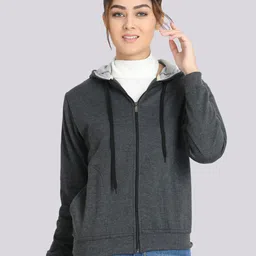 TEEMOODS Women Charcoal Hooded Sweatshirt-image-16