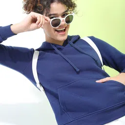Tokyo Talkies Women Navy Blue Hooded Sweatshirt-picture-33