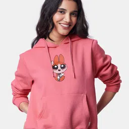 The Souled Store Women Pink Cotton Printed Hooded Sweatshirt-image-43