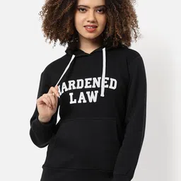 Campus Sutra Women Black Printed Cotton Hooded Sweatshirt-image-86